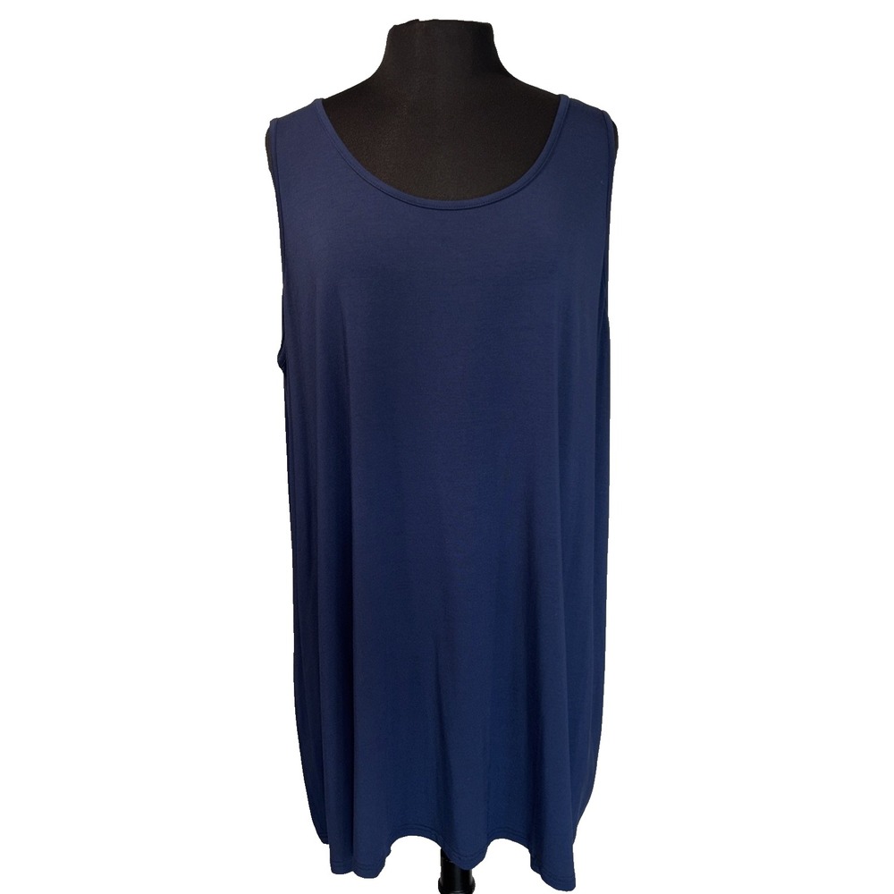 Swing Tunic Tank Top by Blue Sky Plus Size‎ 1X Blue Athleisure Relaxed Bamboo